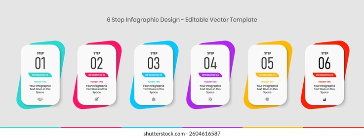 6 Steps Infographics Design editable Template, Graph, Pie chart, workflow layout, vertical rectangular box diagram, report, business presentation graphic elements, step by step process diagram