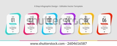 6 Steps Infographics Design editable Template, Graph, Pie chart, workflow layout, vertical rectangular box diagram, report, business presentation graphic elements, step by step process diagram