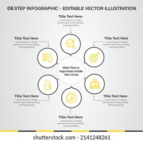 6 Steps Infographics Design Template - Graph, Pie chart, workflow layout, squire diagram, brochure, report, presentation, web design. Editable Vector illustration