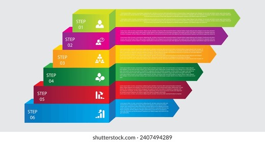 6 Steps Infographics Design Template for graphs, charts, diagrams. Business concept .