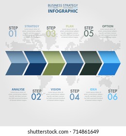 6 steps modern and clean Business Infographics, strategy, timeline, design template blue grey color tone graphic illustration. Vector eps10.