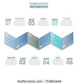 6 steps modern and clean Business Infographics, strategy, timeline, design template blue grey color tone graphic illustration. Vector eps10.