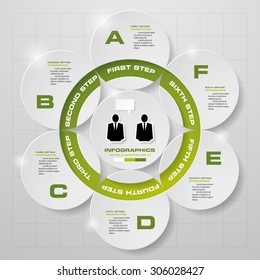 6 steps in modern design infographics diagram. Vector Illustration background.