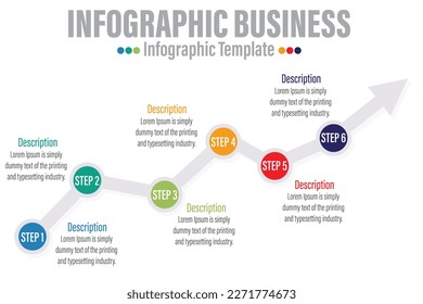 6 Steps Modern Timeline diagram with roadmap and circles. Infographic template for business. 