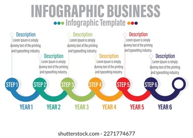 6 Steps Modern Timeline diagram with workflow presentation vector infographic. Infographic template for business. 