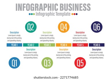 6 Steps modern Timeline diagram calendar with Yearly workflow and circles , presentation vector infographic. Infographic template for business.