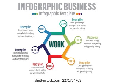 6 Steps Modern Timeline diagram with workflow presentation vector infographic. Infographic template for business. 