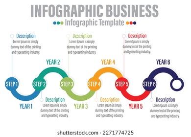 6 Steps Modern Timeline diagram with workflow presentation vector infographic. Infographic template for business. 