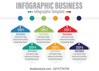 6 Pasos Diagrama moderno de la línea de tiempo con 5 cuadrados de presentación infografía vectorial. Plantilla de infografía para empresas. 