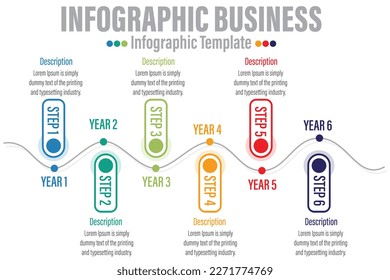 6 Steps Modern Timeline diagram with pip tag and workflow presentation vector infographic. Infographic template for business. 