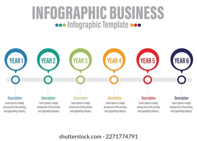 6 Schritte Modernes Zeitdiagramm mit Fortschrittskreis, Darstellung Vektorgrafik mit Kreis. Infografische Vorlage für Unternehmen.