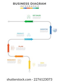 6 Steps Modern Timeline Diagram with road trip concept and symbol icon, presentation vector infographic. Infographic template for business.