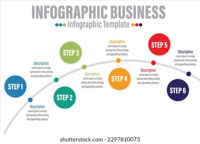 6 Pasos calendario moderno de diagrama de línea de tiempo con Yearly y pip , presentación infografía vectorial. Plantilla de infografía para empresas.