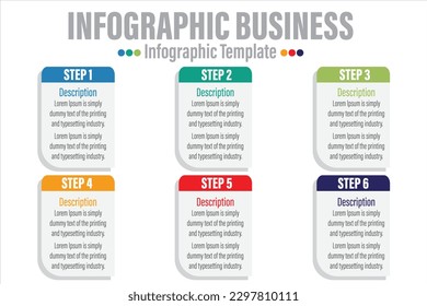  6 Steps Modern Timeline diagram with workflow presentation vector infographic. Infographic template for business.