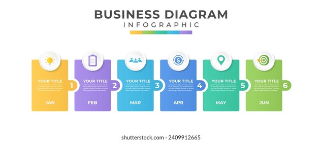 6 Steps Modern Timeline diagram with roadmap and rectangle topic charts