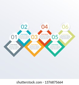 6 steps, options or levels info graphic template. Modern Timeline Infographic for business process, progress, presentation, workflow layout, banner, web design. Vector illustration.