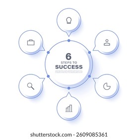 6 steps or options vector pie chart infographic template with thin icons