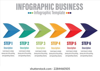  6 Pasos más Seis opciones Visualización de datos empresariales. Gráfico de procesos. Resumen de elementos del gráfico, diagrama con pasos, opciones, partes o procesos. Plantilla de negocio de vectores para presentación.