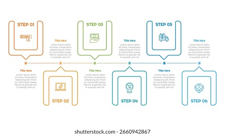 Elemento de infografía cuadrada de 6 pasos. Diseño moderno y limpio para presentaciones, informes y Web