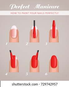 6 steps to paint nails, vector tutorial template