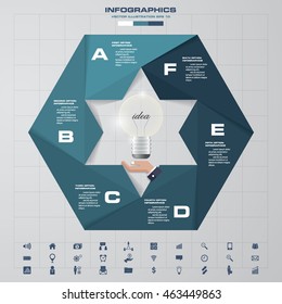 6 steps presentation template. Origami style with the light bulb icon in the middle. EPS10.