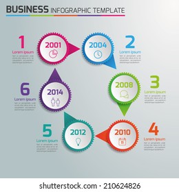 6 Steps process business info graphics, light vector background, circles, gears 