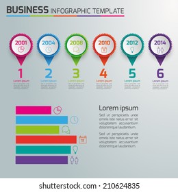 6 Steps process business info graphics, light vector background, circles, gears 