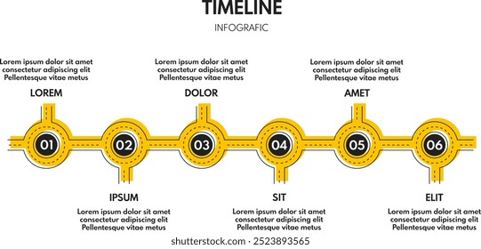 6 steps process progress or timeline, road infografic vector template, week personal plan, successful business strategy