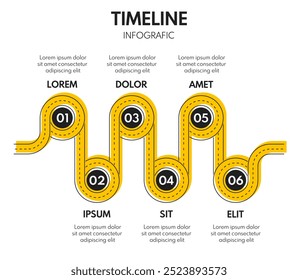 6 steps process progress or timeline, road infografic vector template, week personal plan, successful business strategy