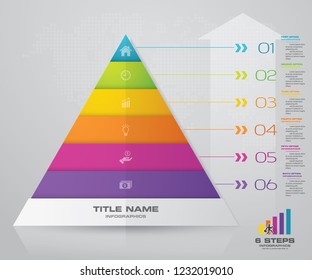 6 steps pyramid with free space for text on each level. infographics, presentations or advertising. EPS10.	