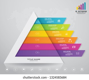 6 steps pyramid with free space for text on each level. infographics, presentations or advertising. EPS10.