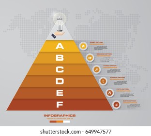 6 steps pyramid with free space for text on each level. infographics, presentations or advertising. EPS10.