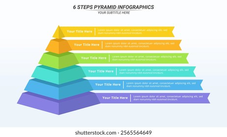6 Steps Pyramid Infographic on a 16:9 Layout for Business Presentation, Poster, Banner and Booklet.