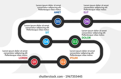 6 Steps Road Map Or Timeline Progress Infographic, Vector Template