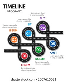 6 steps road map or timeline progress infographic, vector template