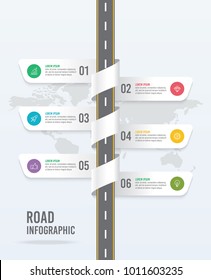 6 Steps Road Sign Infographic Template With Icons Vector Illustration