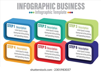 6 pasos, seis opciones 6 elementos de forma de nota de cuadro 3D con pasos, hoja de ruta, opciones, hito, línea de tiempo, procesos o flujo de trabajo.Visualización de datos empresariales.Plantilla de infografía de pasos creativos para la presentación.