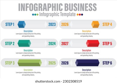 6 pasos, seis elementos de forma de cubo 3D de opción 6 con pasos, hoja de ruta, opciones, hito, línea de tiempo, procesos o flujo de trabajo.Visualización de datos empresariales.Plantilla infográfica de pasos creativos para presentación