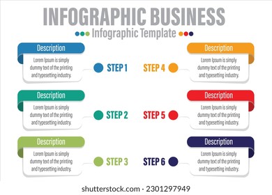 6 Steps, six 6 option Paper note shape elements with steps,road map,options,milestone,timeline,processes or workflow.Business data visualization.Creative step infographic template for presentation.