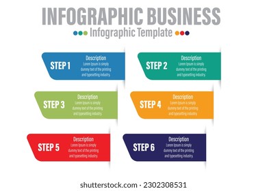 6 Steps, six 6 option Paper note shape elements with steps,road map,options,milestone,timeline,processes or workflow.Business data visualization.Creative step infographic template for presentation.