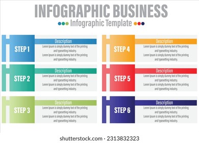 6 pasos, seis opciones 6 elementos de forma Nota de papel con pasos, hoja de ruta, opciones, hito, línea de tiempo, procesos o flujo de trabajo.Visualización de datos empresariales.Plantilla de infografía de pasos creativos para la presentación.