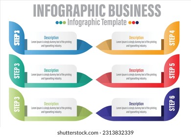 6 pasos, seis opciones 6 elementos de forma Nota de papel con pasos, hoja de ruta, opciones, hito, línea de tiempo, procesos o flujo de trabajo.Visualización de datos empresariales.Plantilla de infografía de pasos creativos para la presentación.