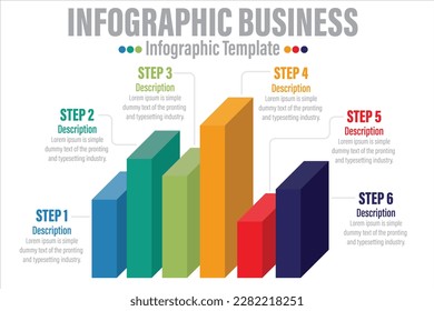 6 Steps or six option Vector creative infographic of columns bar chart with seven options. Modern comparison business table isolated on transparent background. Design timeline with data slide template