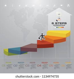 6 steps template for presentation. man walking on stairs use for Infographics design with 6 options timelines. EPS10.