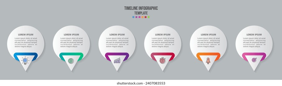 6 Stufen Zeitstrahl zirkuläre Infografik Vorlage.