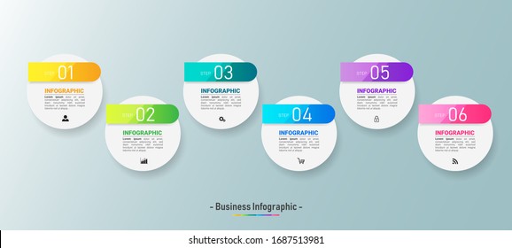 6 steps timeline circular infographics template.