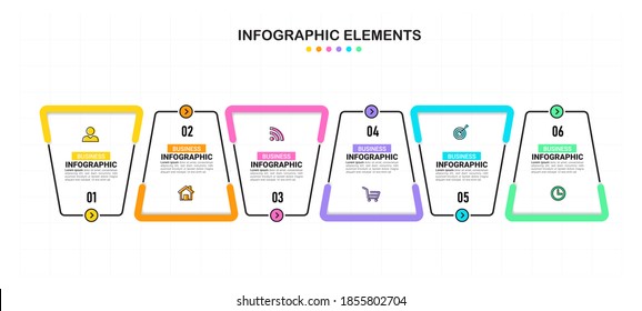 6 Pasos Plantilla de diseño de infografías de línea de tiempo. 
