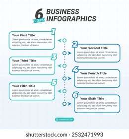 6 Steps Timeline Infographics on a 1:1 ratio layout for Presentation, Booklet, and Social Media Feeds.