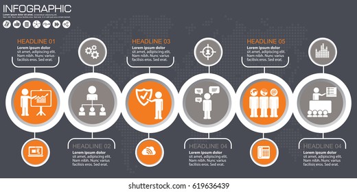 6 steps Vector abstract infographic design. Workflow layout template, orange theme.