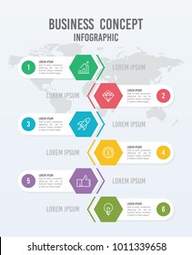 6 Steps Vertical Business Concept Infographic Template With Number And Icons Vector Illustration